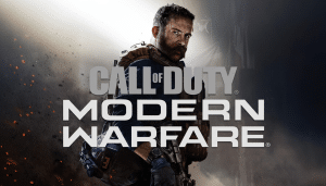 The Call of Duty: Modern Warfare video game logo with a soldier in the background.