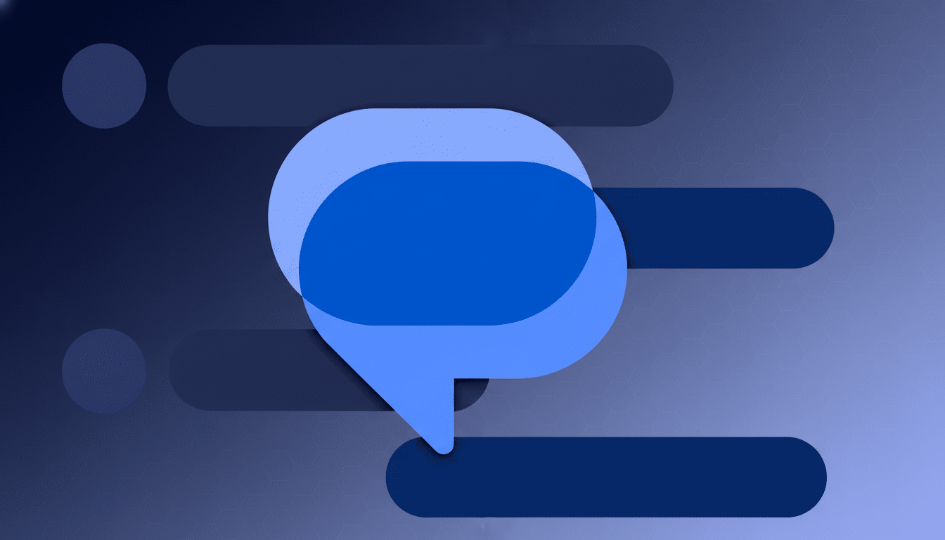 lt Text : Two blue chat bubbles, one slightly transparent and layered over the other, centered on a