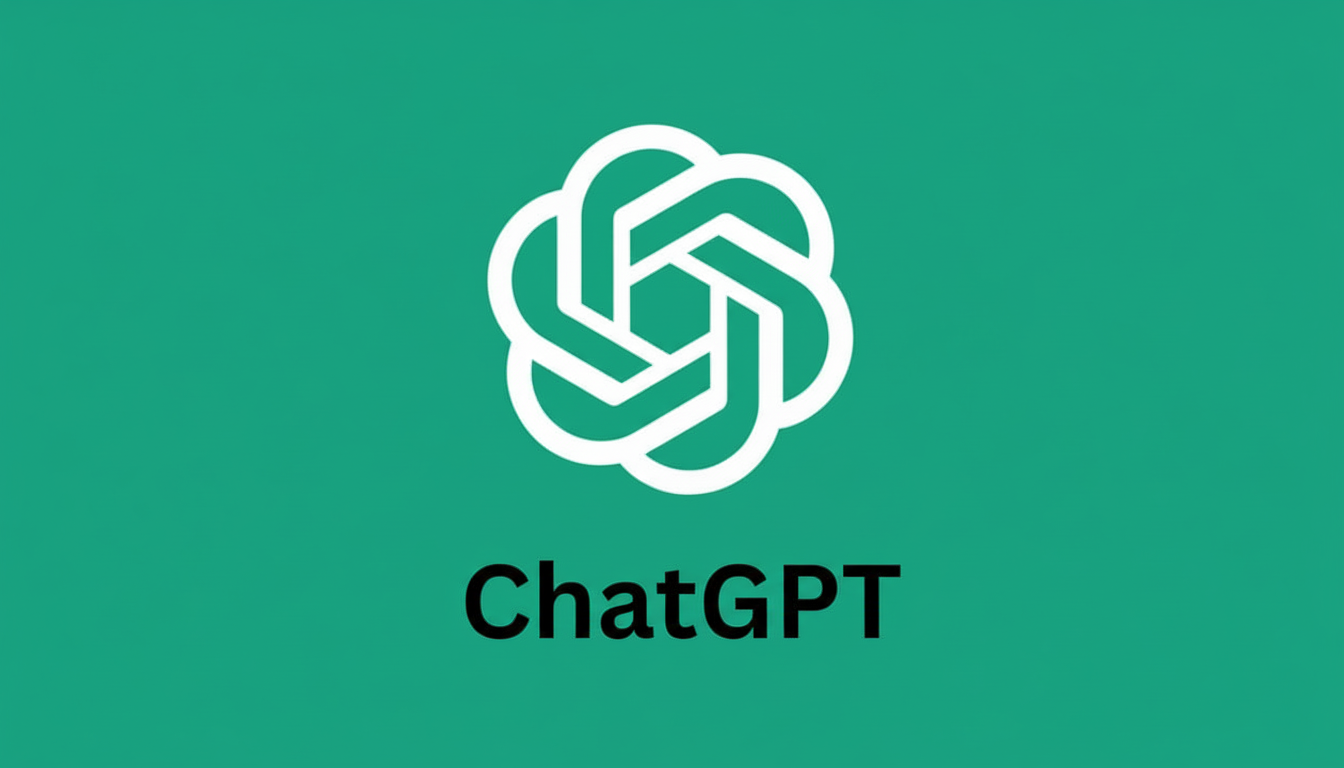 The ChatGPT logo, a white abstract knot-like design, centered above the black text ChatGPT on a solid teal background.
