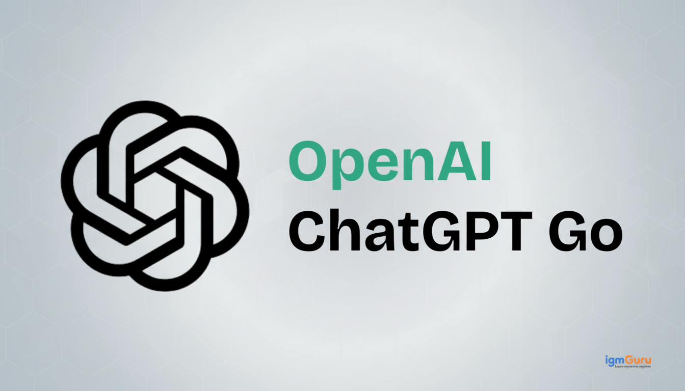 The OpenAI logo and text OpenAI ChatGPT Go on a light gray background with a subtle hexagonal pattern.