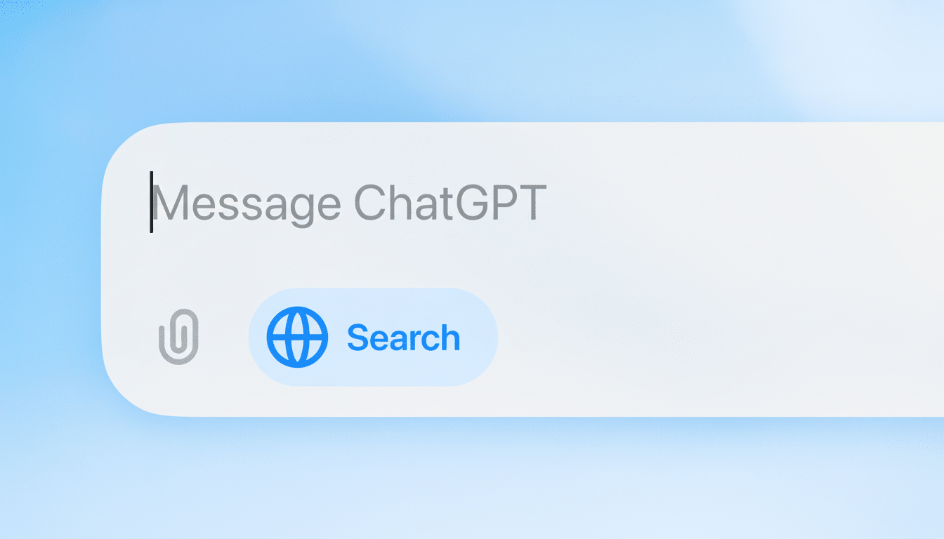 A chat input field displaying Message ChatGPT with a search button showing a globe icon and the word Search.