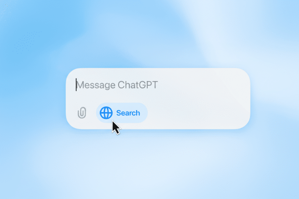 A cursor ho vers over a blue search button with a globe icon within a message bar that says Message ChatGPT .