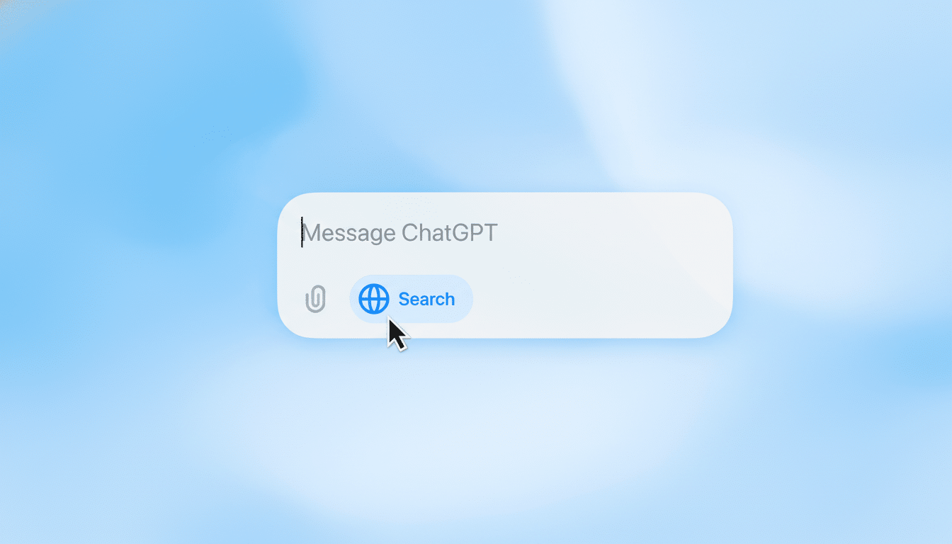 A professional , enhanced image showing a message input box with Message ChatGPT as a placeholder and a search button with a globe icon.