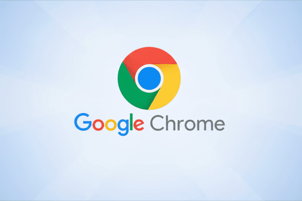 The Google Chrome logo with a flat, professional light blue background featuring subtle radial patterns, preserving the original icon and text .