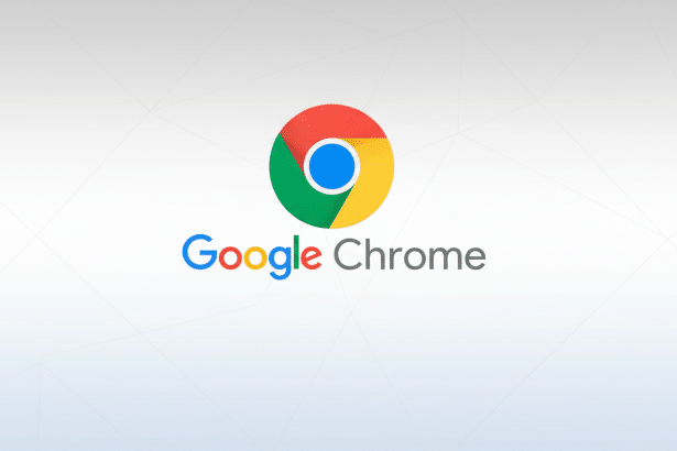 The Google Chrome logo and word mark centered on a light gray background with a subtle geometric pattern.