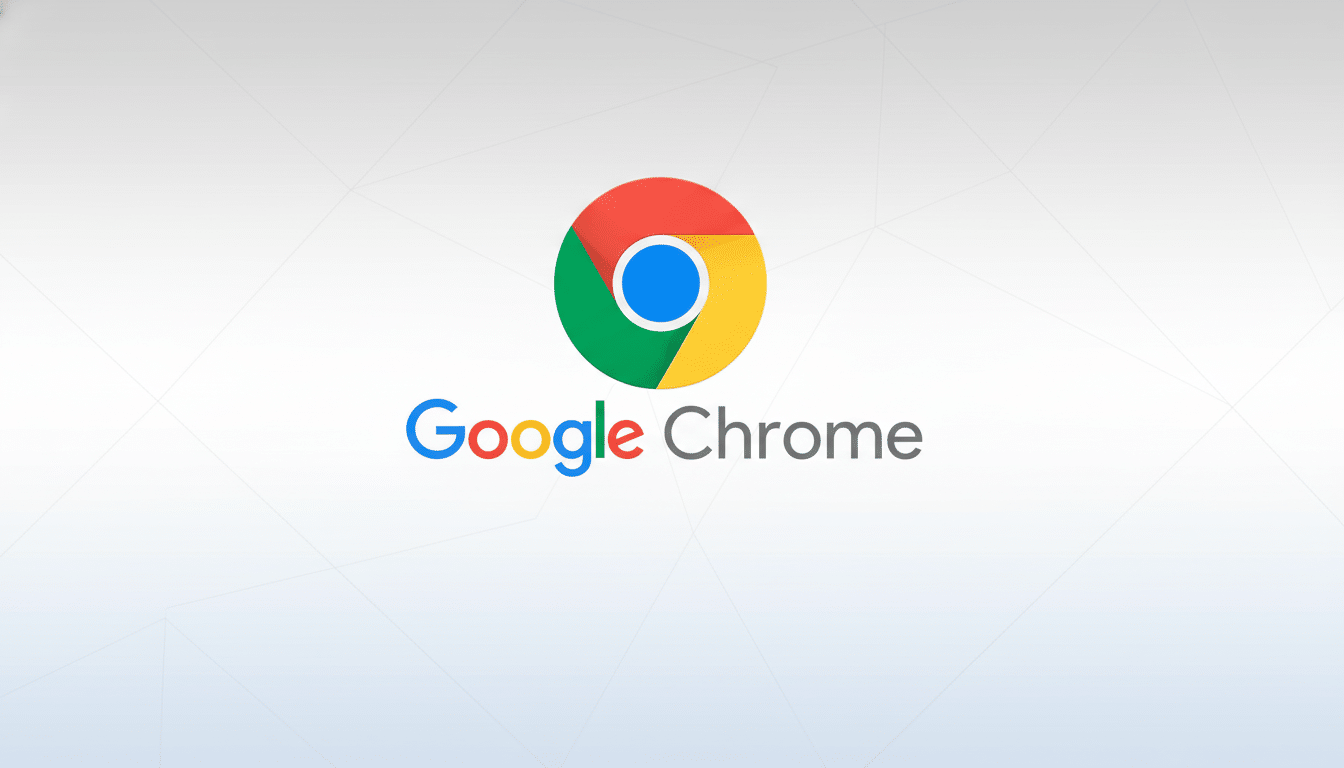 The Google Chrome logo and word mark centered on a light gray background with a subtle geometric pattern.