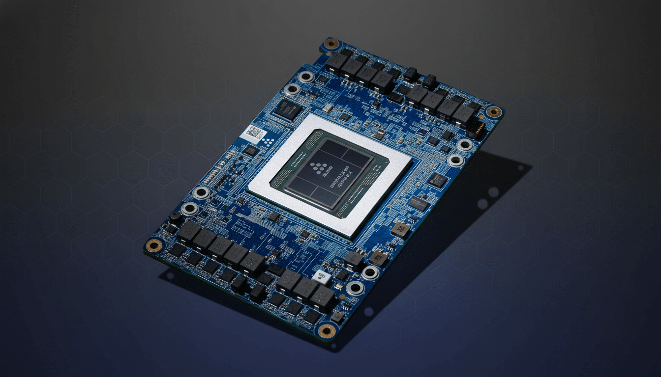 A professional , enhanced image of a blue circuit board with a central chip, presented on a dark background with subtle hexagonal patterns and a soft gradient. Filename : circuitboard enhanced .png