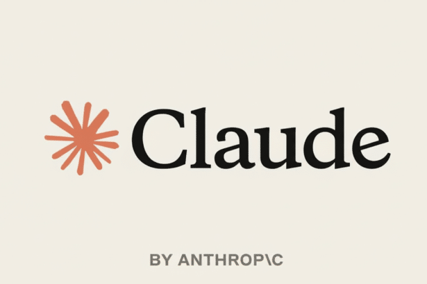 The Claude AI logo, featuring an orange starburst icon next to the word Claude in a black serif font, with BY ANTHROP IC in a smaller black font below