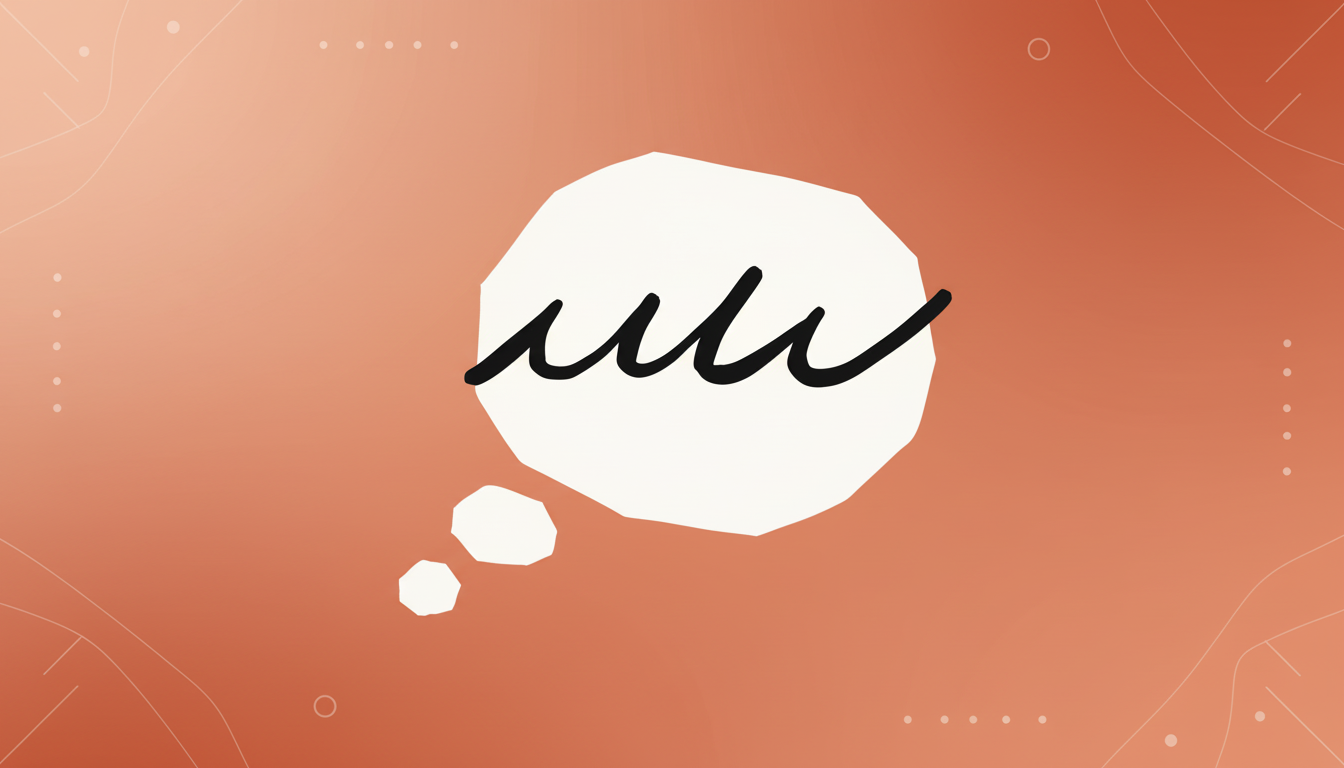 A thought bubble with a wavy line inside, set against a professional flat design background with soft patterns and gradients.