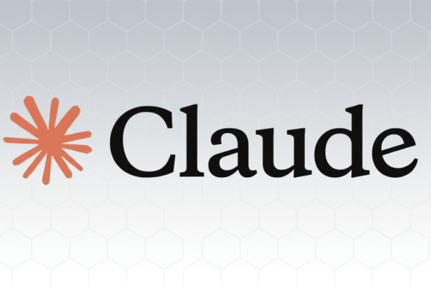 The Claude logo featuring a coral -colored, abstract starburst icon next to the word Claude in black text, set against a professional light gray and w