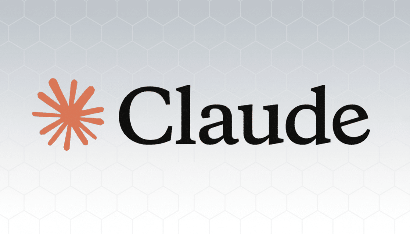 The Claude logo featuring a coral -colored, abstract starburst icon next to the word Claude in black text, set against a professional light gray and w