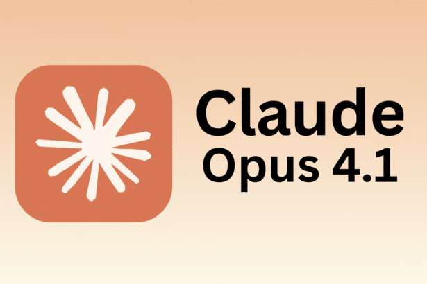 Claude Opus 4.1 logo and text on a professional light orange gradient background, resized to 16 :9 aspect ratio .