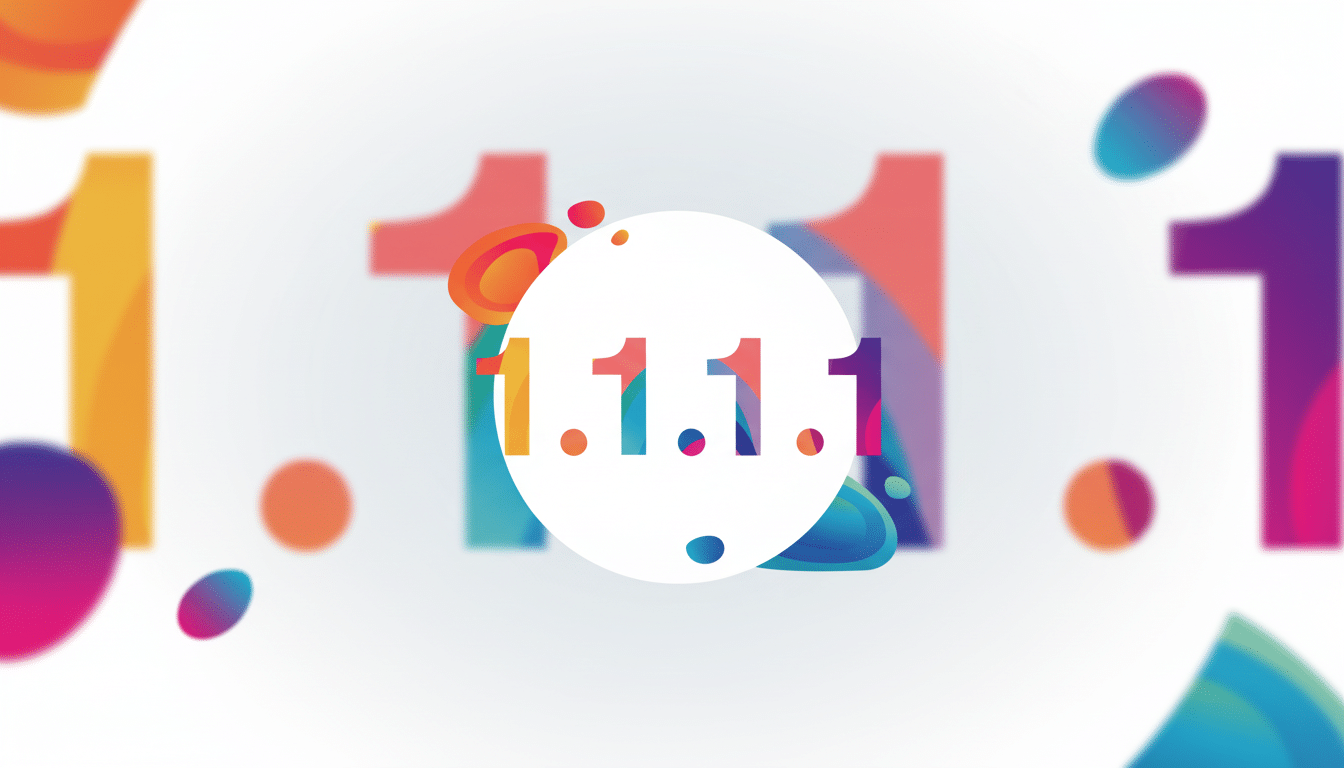 The Cloud flare 1.1. 1.1 DNS resolver logo featuring colorful numbers within a white circle , set against a soft, subtly patterned grey background with blurred elements .