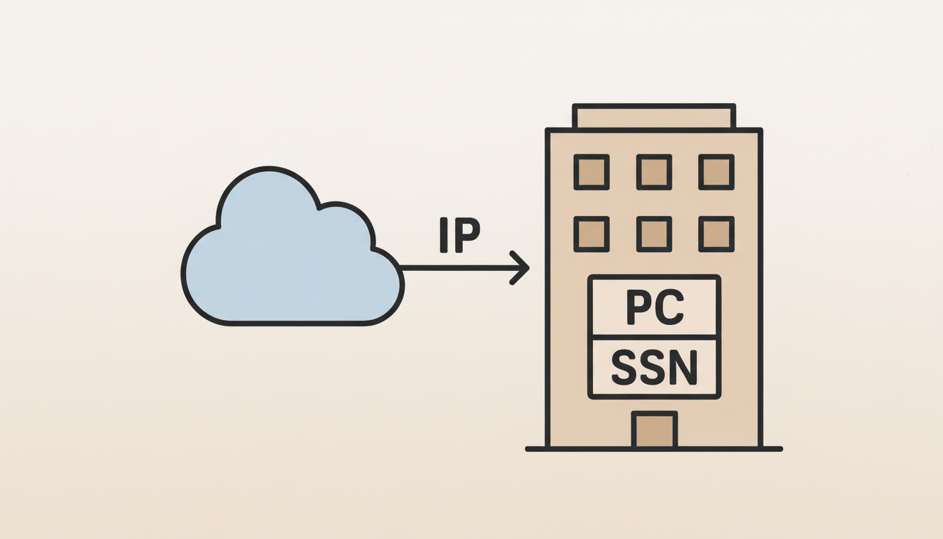 An illustration showing a cloud sending an IP address to a building, which contains  PC and  SSN.