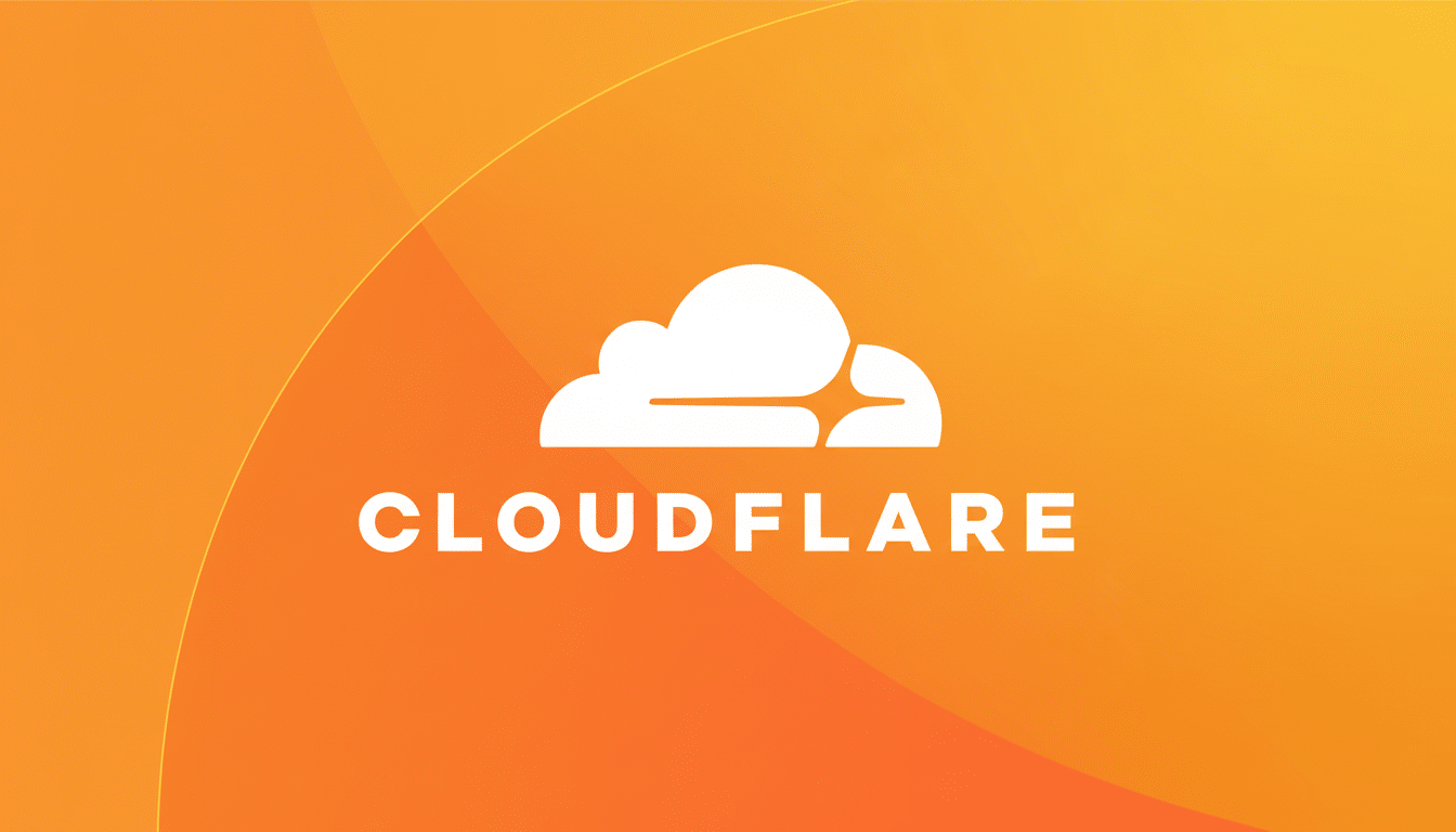 Cloudflare logo on an orange background with a 16:9 aspect ratio.