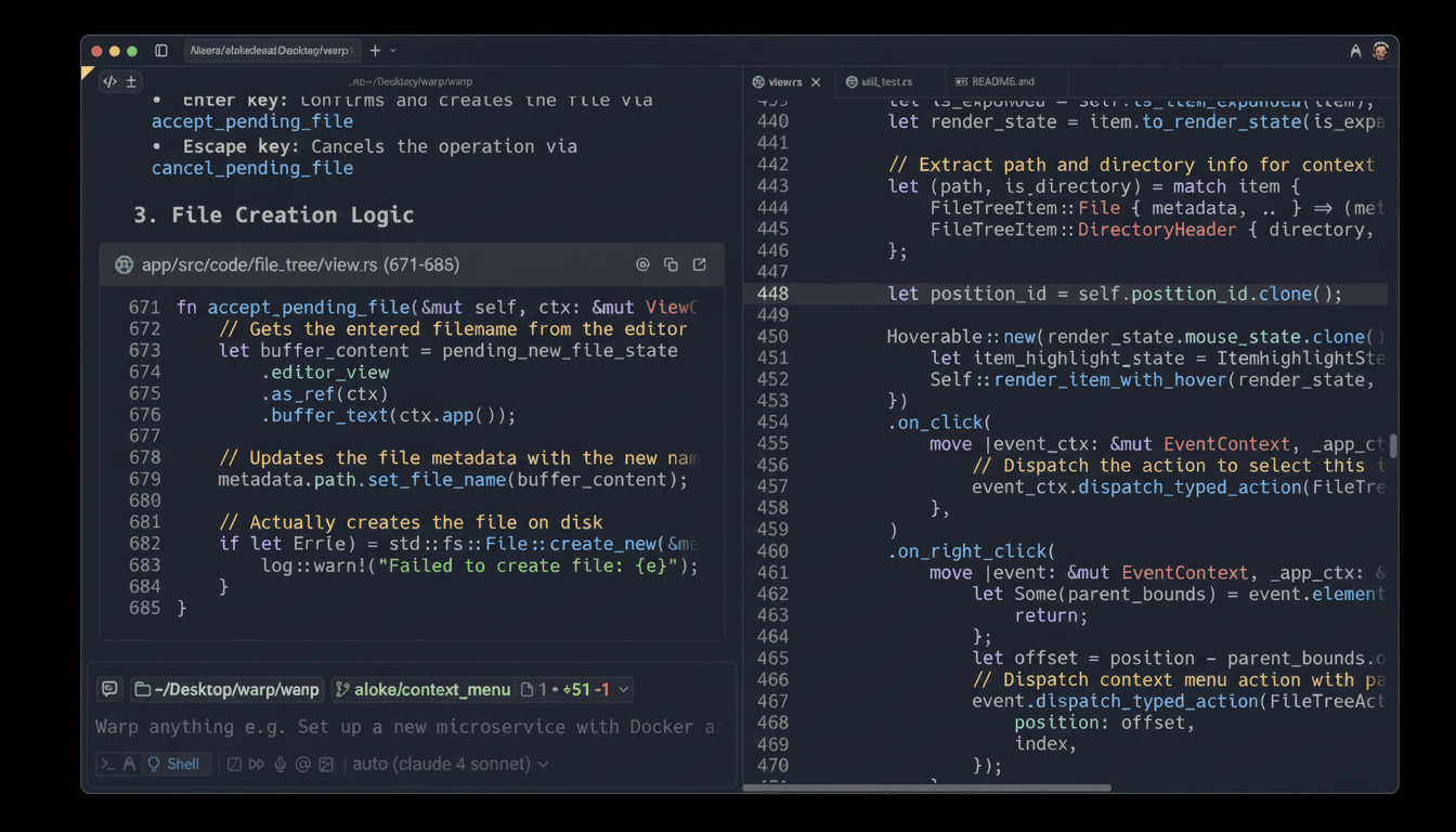 Screenshot of a code editor showing a Rust program with file creation logic, presented in a 16:9 aspect ratio with a professional, clean aesthetic .