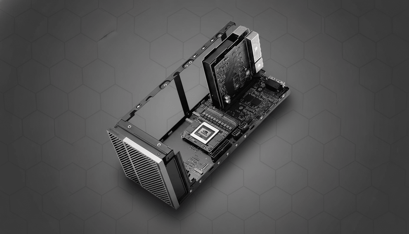 An internal view of a compact computer case , showcasing a graphics card and motherboard components.