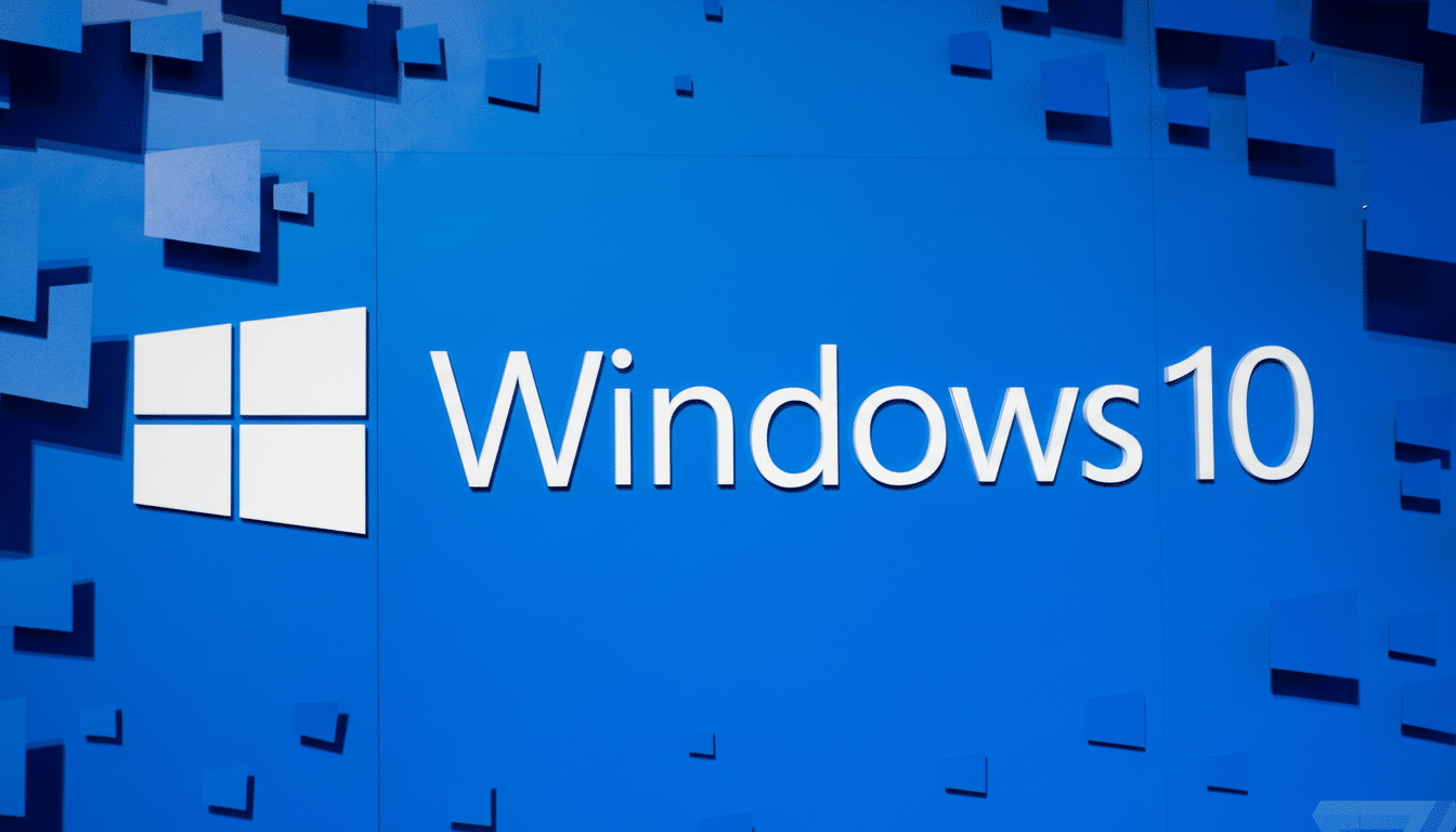 The Windows 10 logo and text on a blue background with scattered blue squares. Filename : windows1 0logo bluebackground. png