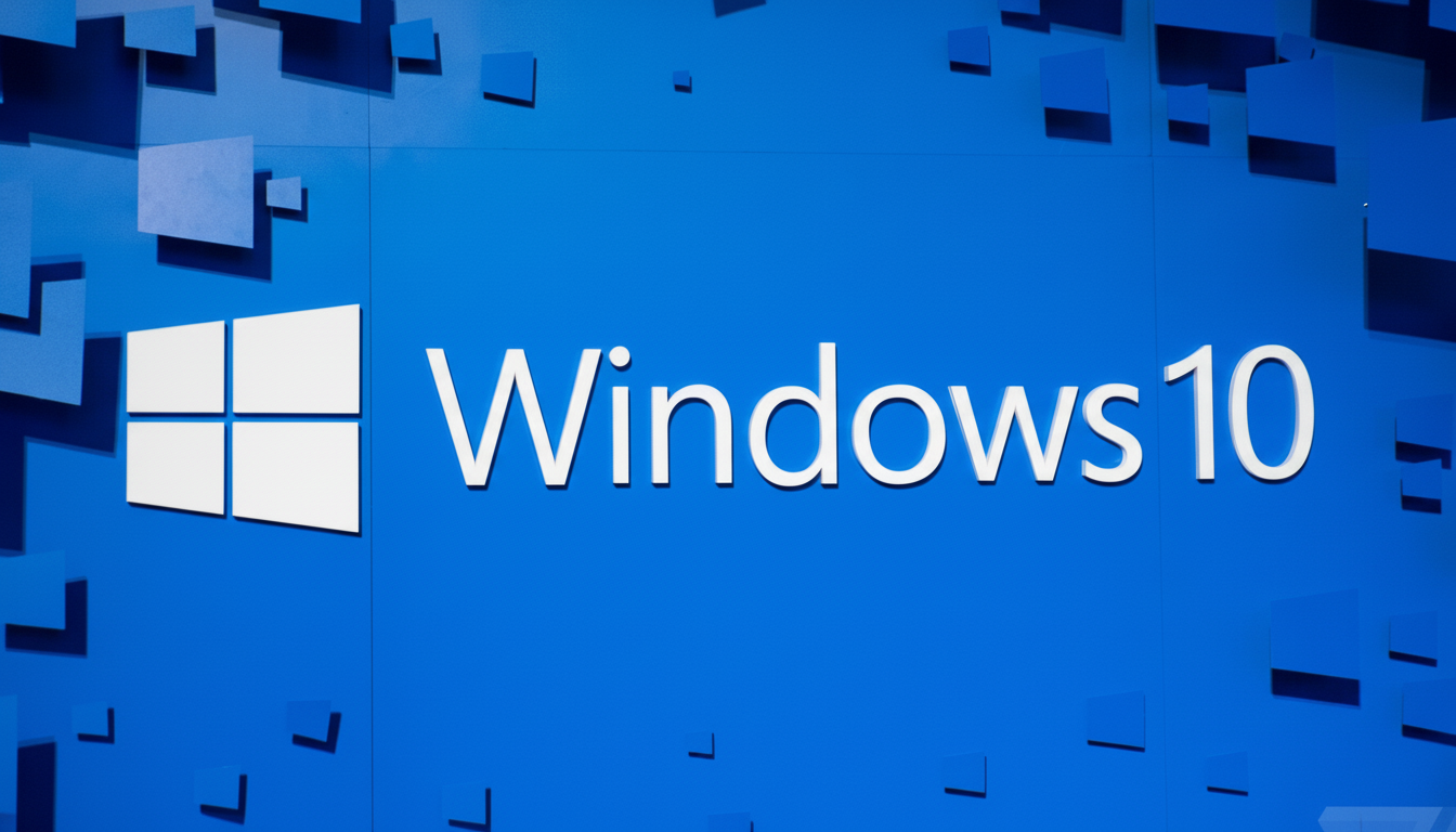 The Windows 10 logo, featuring the iconic four -pane window symbol in white next to the text  Windows 10  in a clean white font , all set against a vibrant blue background with scattered , subtle blue geometric shapes. Filename : windows1 0logo bluebackground. png