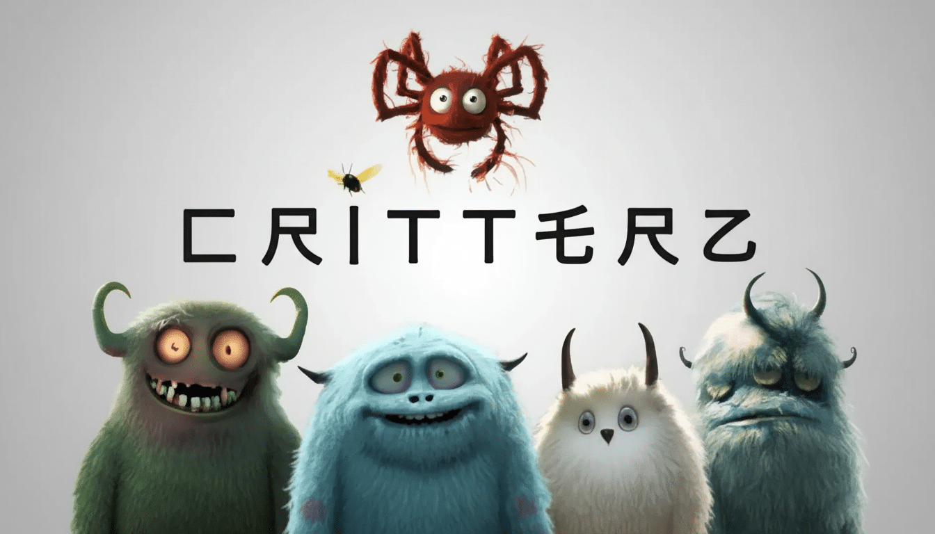 The CRITTER Z logo with four furry, cartoon monsters at the bottom and a red spider and yellow fly at the top.