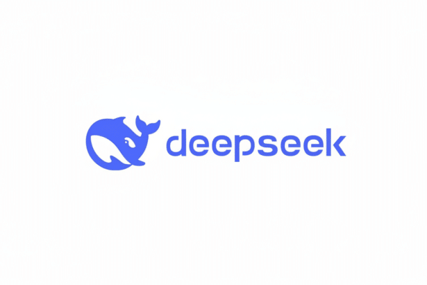 Deep seek logo with a blue whale icon and text on a white background.