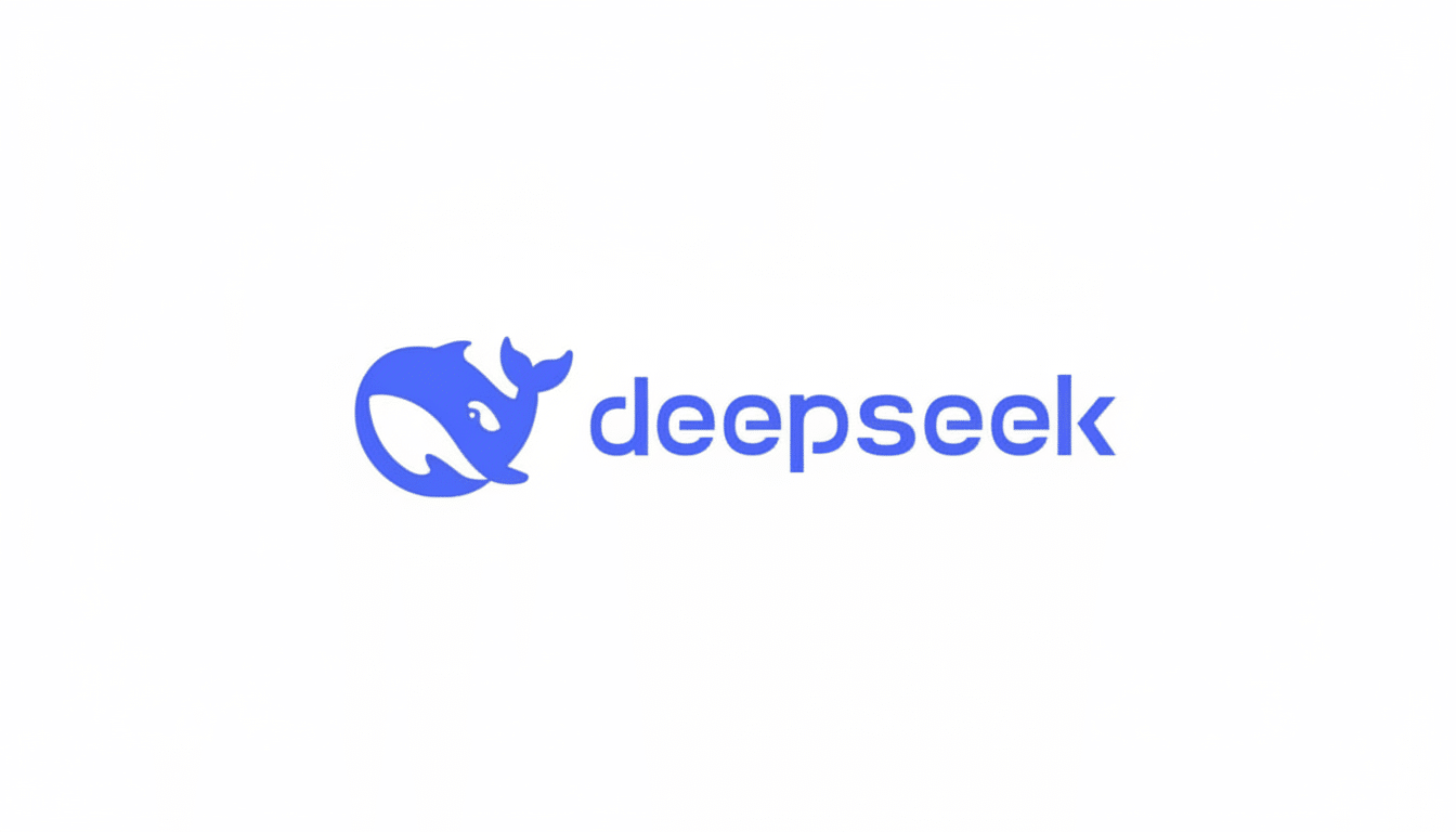 Deep seek logo with a blue whale icon and text on a white background.