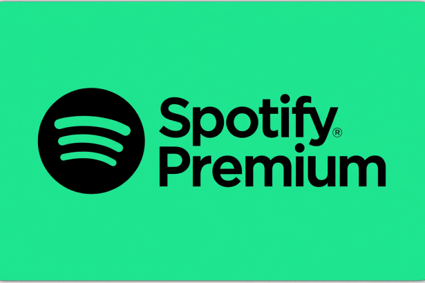A 16:9 aspect ratio image of the Spotify Premium logo , featuring the black Spotify icon and Spotify Premium text on a bright green background with slightly rounded corners.