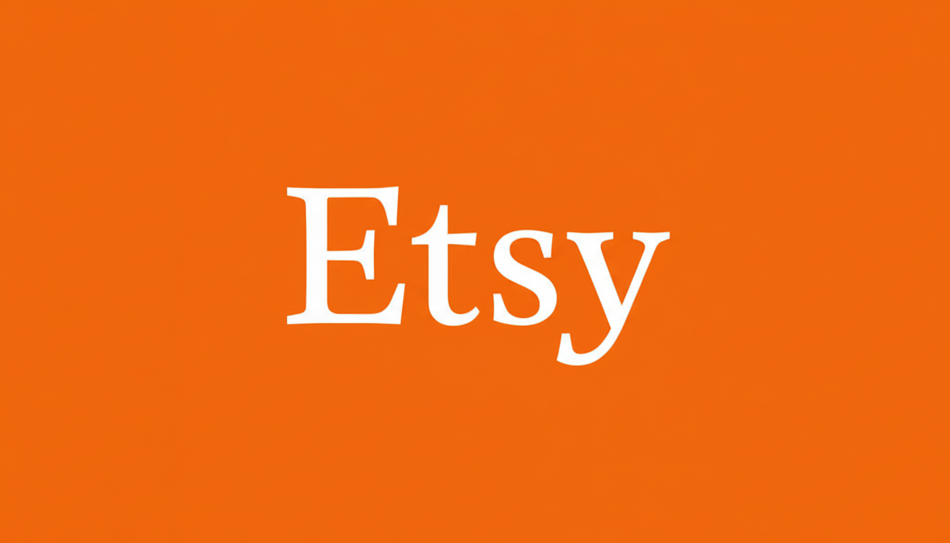 The Etsy logo, featuring the word Etsy in white serif font on a solid orange background, resized to a 16:9 aspect ratio.