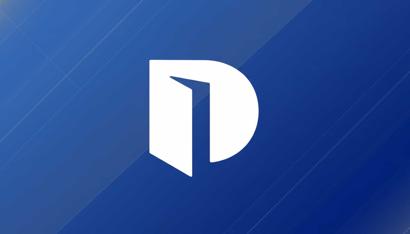 A white stylized letter D logo on a blue background with subtle diagonal lines and a gradient effect.