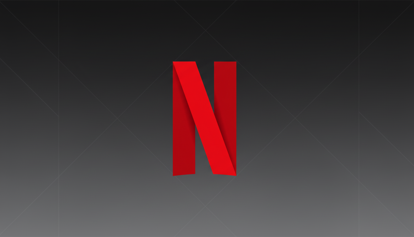 The Netflix logo, a red stylized letter N resembling a folded ribbon, centered on a professional flat design background with a subtle dark gray gradient and soft geometric patterns.