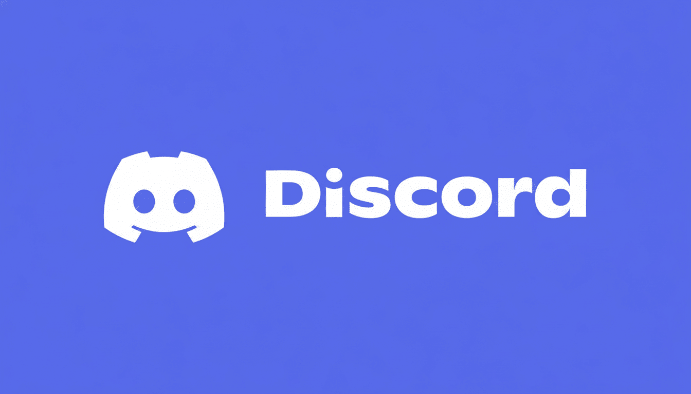 The Discord logo and wordmark are presented in white against a solid blue background, resized to a 1 6:9 aspect ratio. Filename : discordlogo 16 9. png