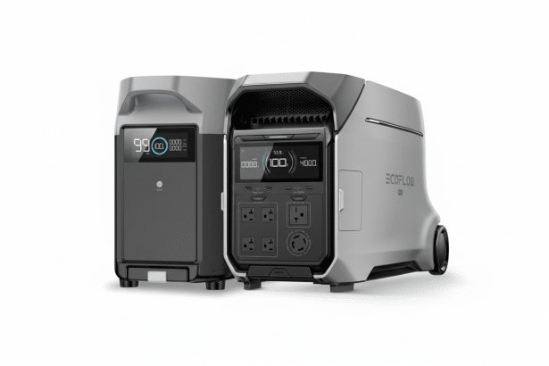 A professional shot of two Ecof low power stations , one gray and one dark gray , shown against a clean white background.