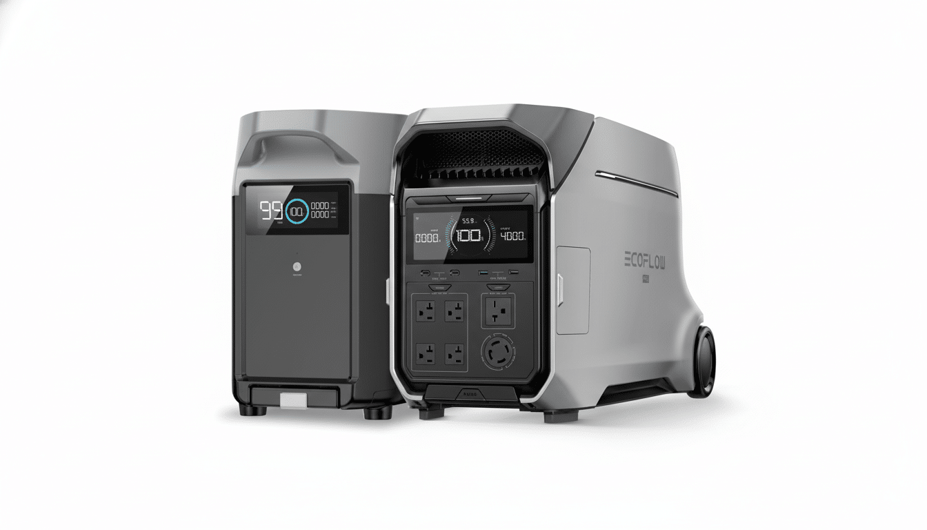 A professional shot of two Ecof low power stations , one gray and one dark gray , shown against a clean white background.