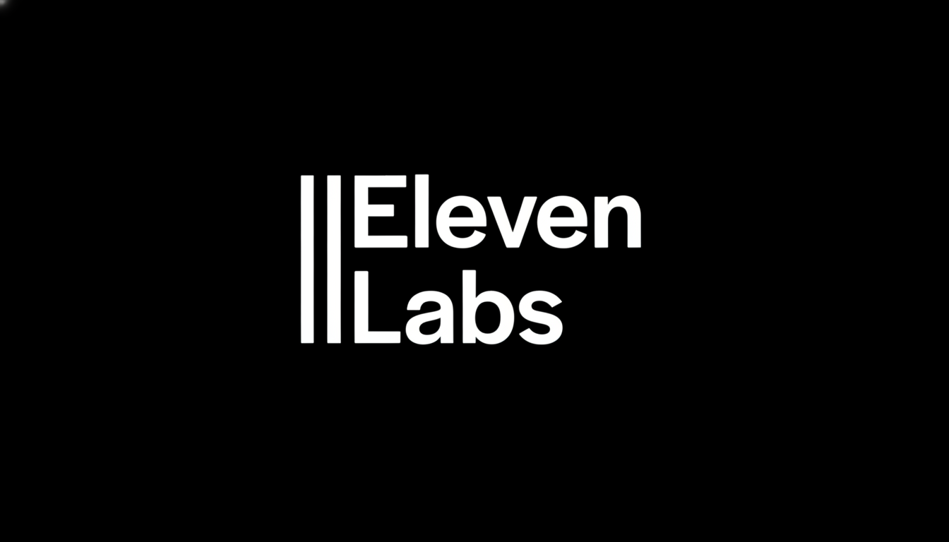 The ElevenLabs logo, featuring Eleven Labs in white text with three vertical white lines to the left, all on a black background, resized to a 16:9 aspect ratio.