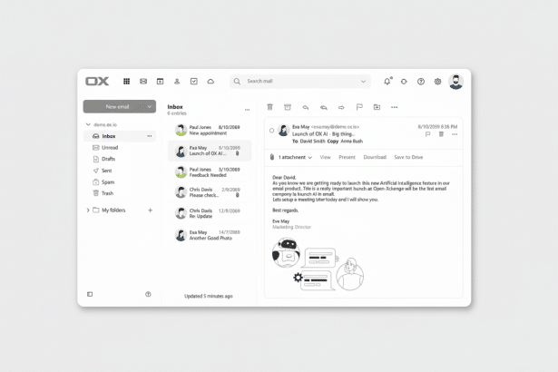 Screenshot of an email application interface with an inbox open and a new email draft visible.