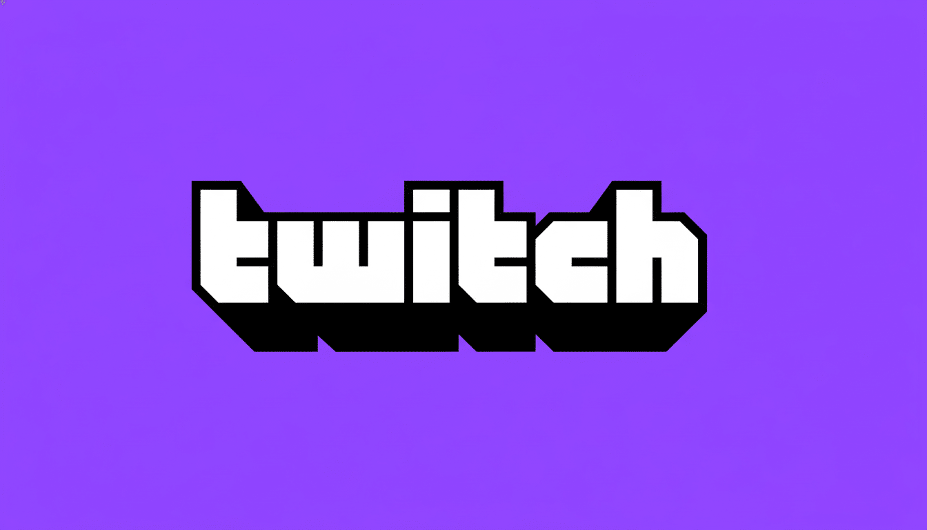 The Twitch logo, displaying the word twitch in white block letters with a black outline and a shadow effect , all set against a solid purple background. The image is professionally resized to a 16:9 aspect ratio.