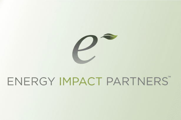 Energy Impact Partners logo with a green leaf design above the letter ' e' and the full name below, on a gradient background .