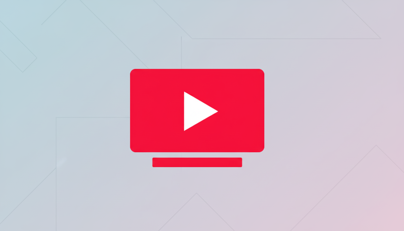 A red YouTube TV icon with a white play button on a light gray background with subtle geometric patterns.