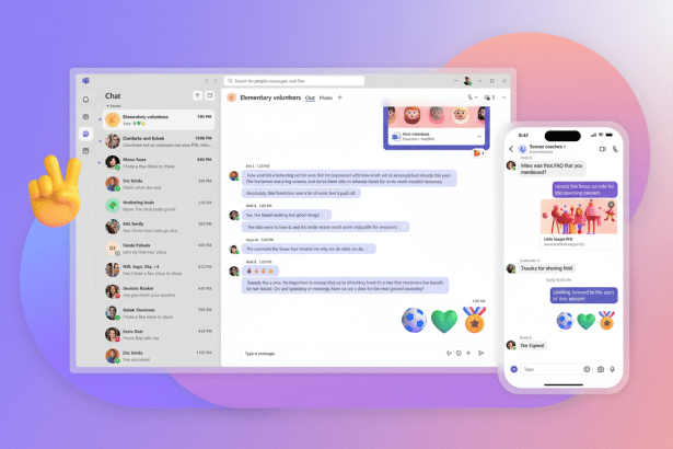 Screenshot of a chat application interface with multiple conversation windows and a hand gesture making a peace sign.