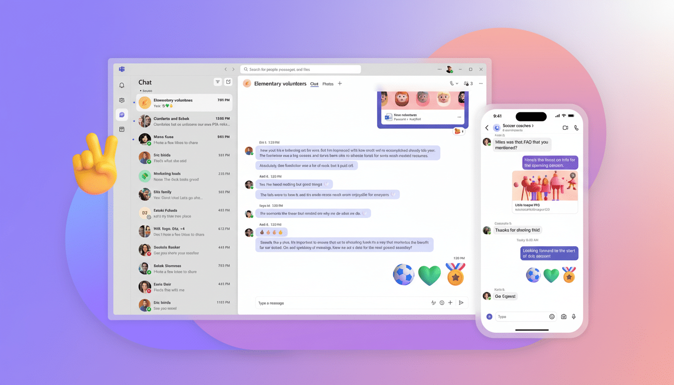 Screenshot of a chat application interface with multiple conversation windows and a hand gesture making a peace sign.