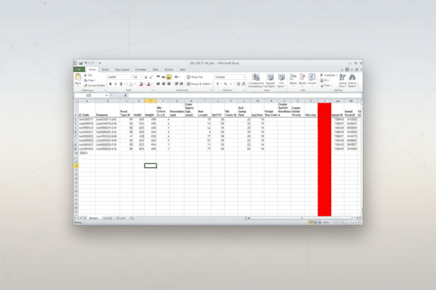 Screenshot of an Excel spreadsheet with data columns related to video assets, presented in a professional 16:9 aspect ratio with a subtle background gradient .