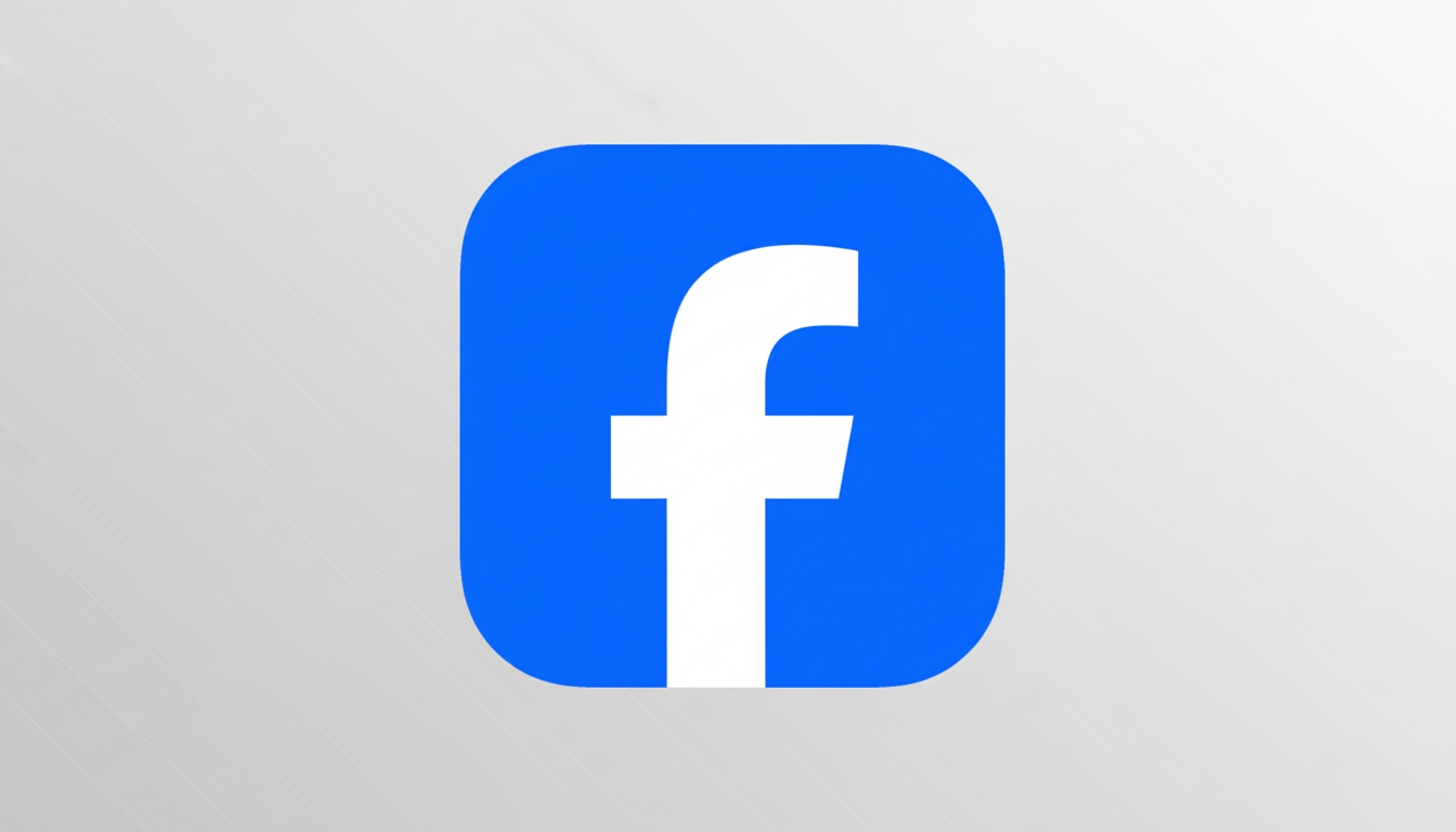 The Facebook logo, a white lowercase f on a blue rounded square, centered on a professional light gray background with a subtle gradient.