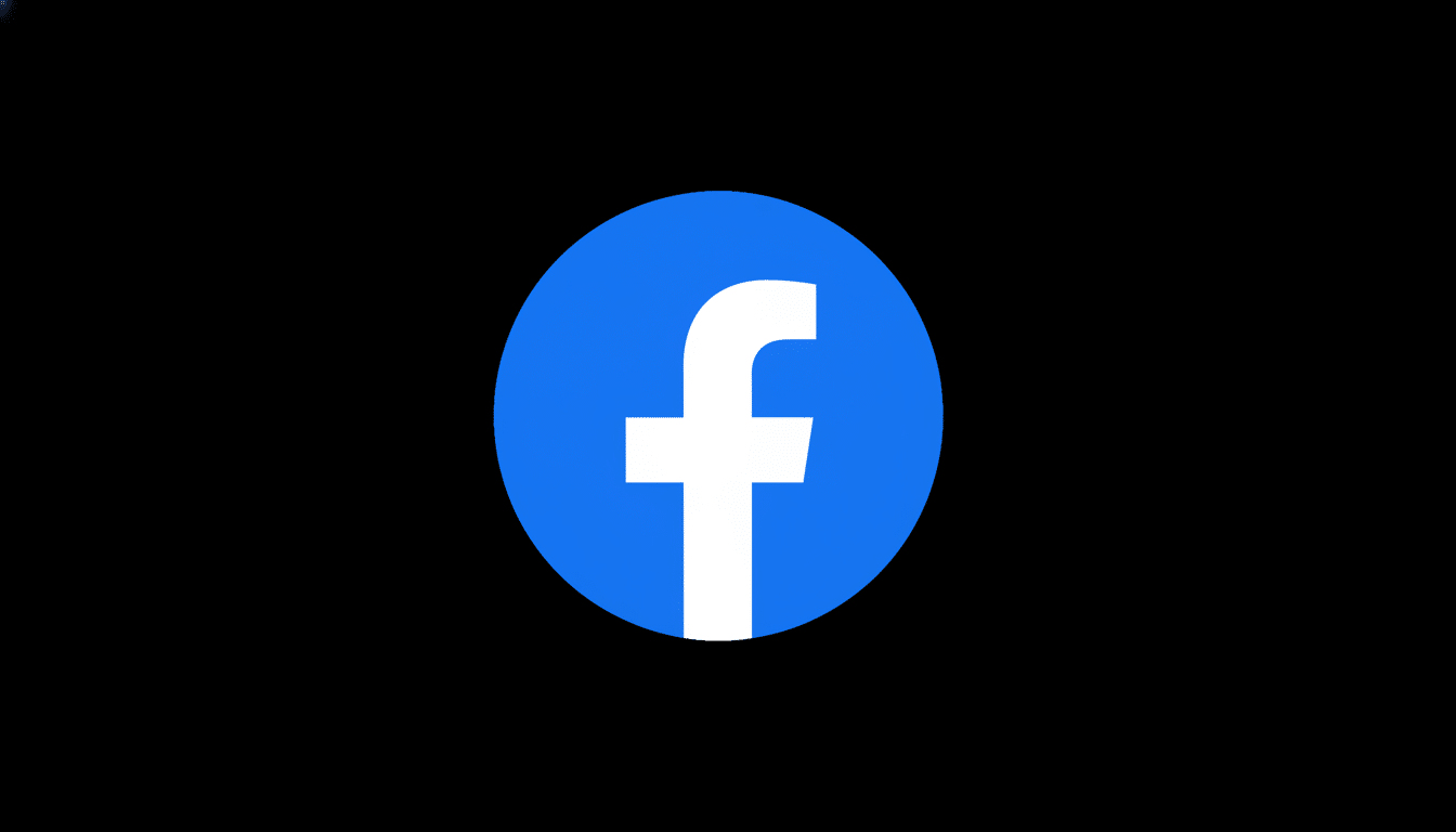 Facebook logo with a blue circle and a white 'f' in the center, presented on a black background and resized to a 16:9 aspect ratio.