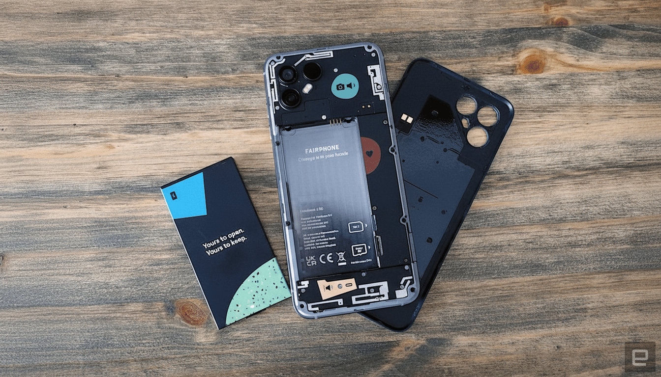 Fairphone 4 with Android 14 logo, signaling an upgrade skip
