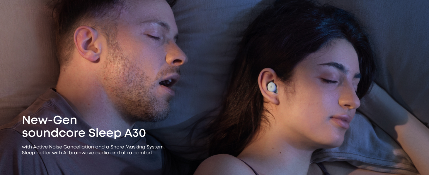 Sleep earbuds with active noise cancellation on bedside table at night