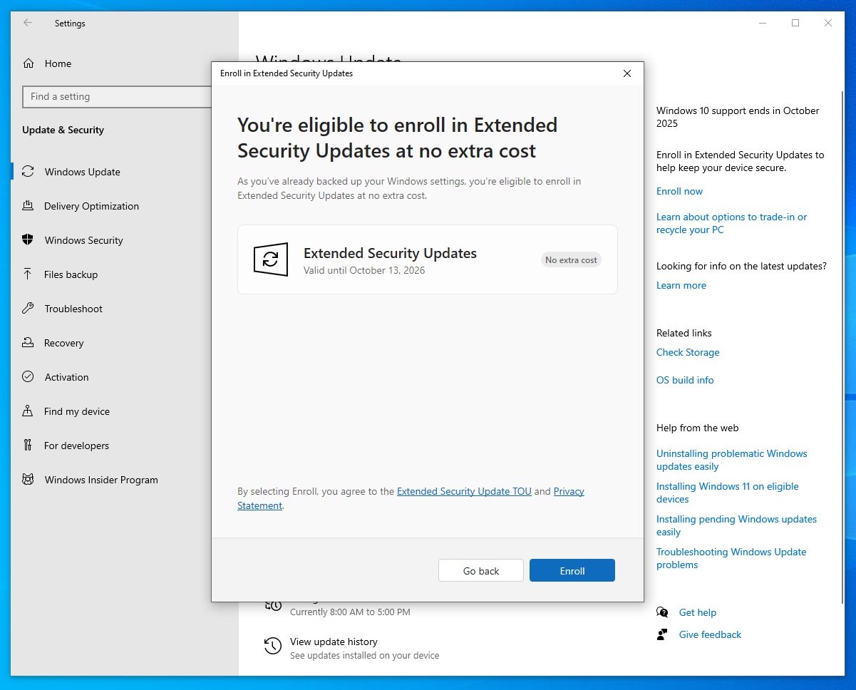 Extended Security Updates (ESU) shield and arrows - security updates only, no support