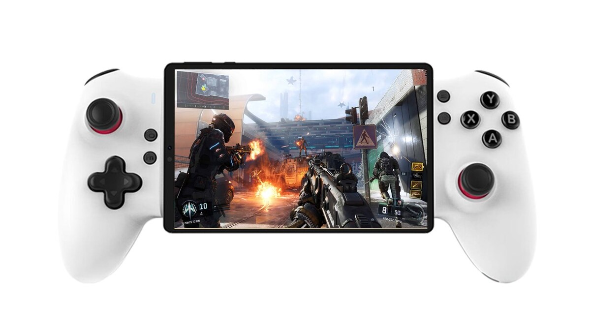 Compact tablet emphasizing portable form factor with slim bezels and lightweight design