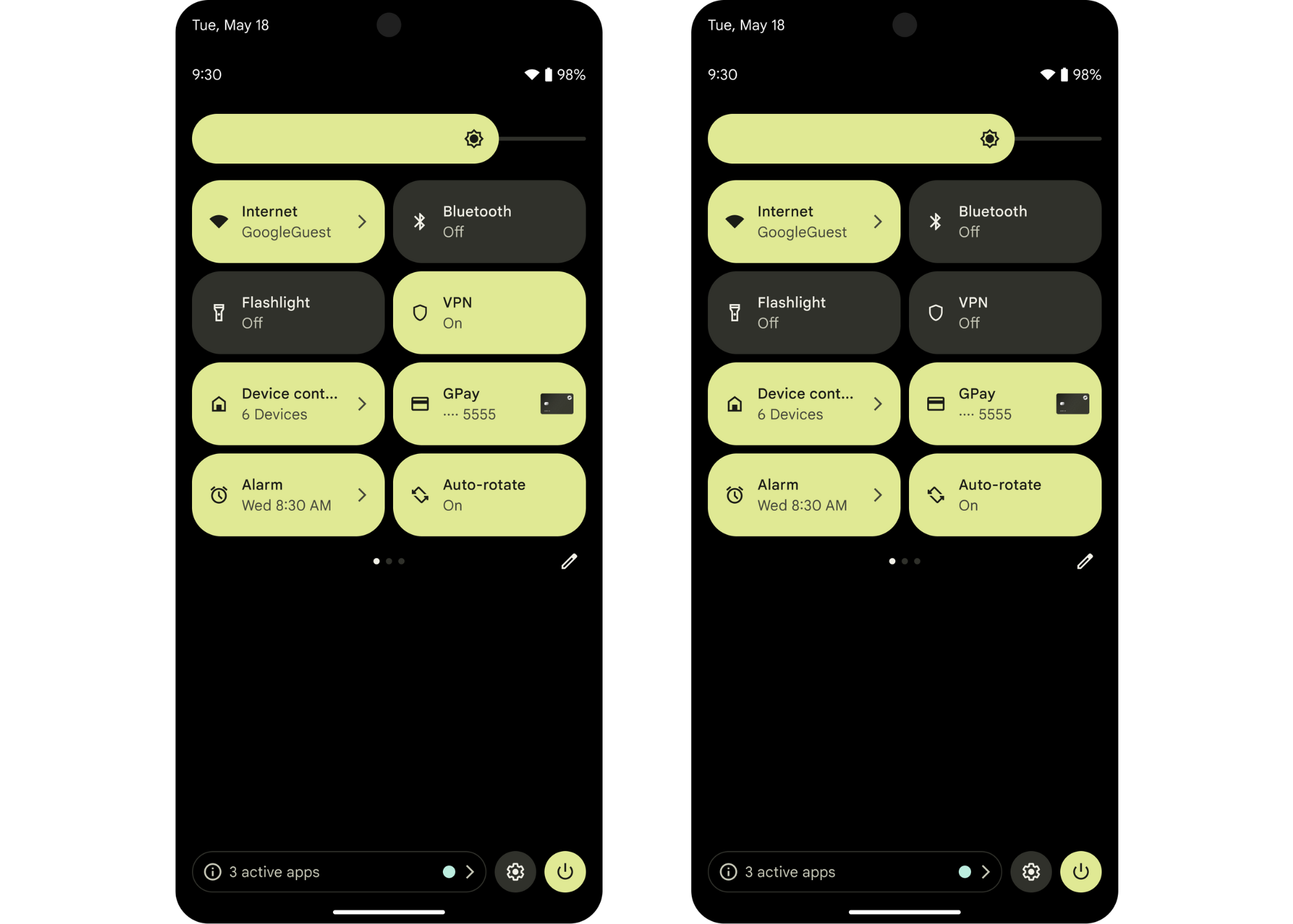 Smartphone flashlight control toggle showing subtle UI changes