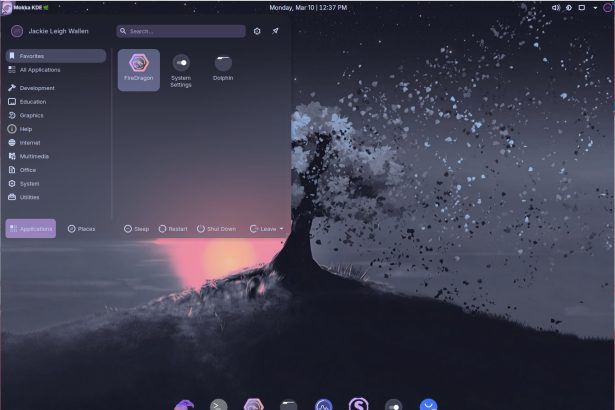 Garuda Linux desktop with neon dragon logo showcasing rolling-edge performance
