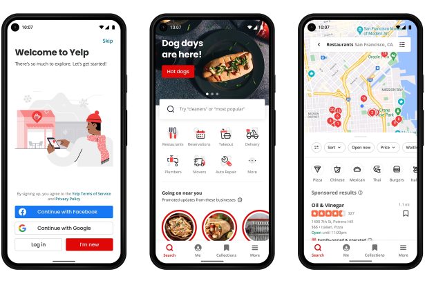 Yelp app visual menu feature showing restaurant dish photos and ratings